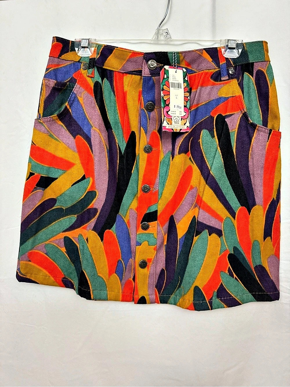 NWT Farm Rio Kiki Multi Color Corduroy Button Up Mini Skirt Multicolor